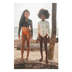 Pepita & Me - Long Sleeve Swimsuit Alana Palm Trees | Ecru