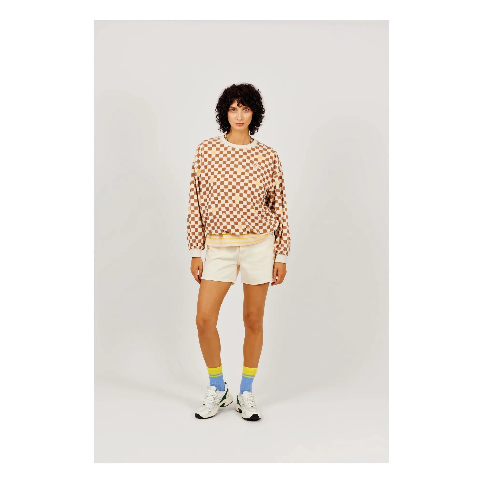a.p - Organic Cotton Damier Terry Sweatshirt | Brown