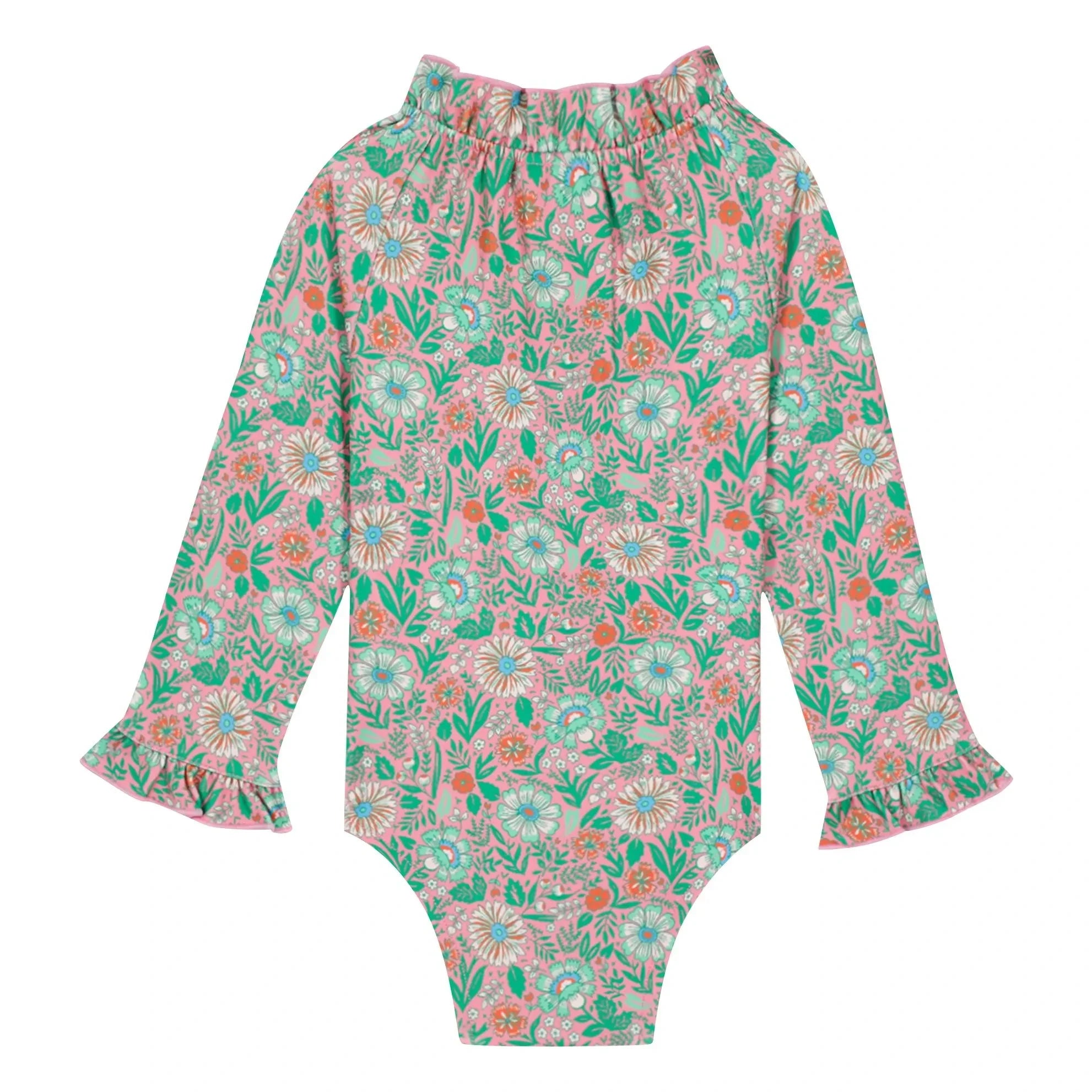 Bonton - Long Sleeve Ruffle Collar Swimsuit Flowers | Lilac
