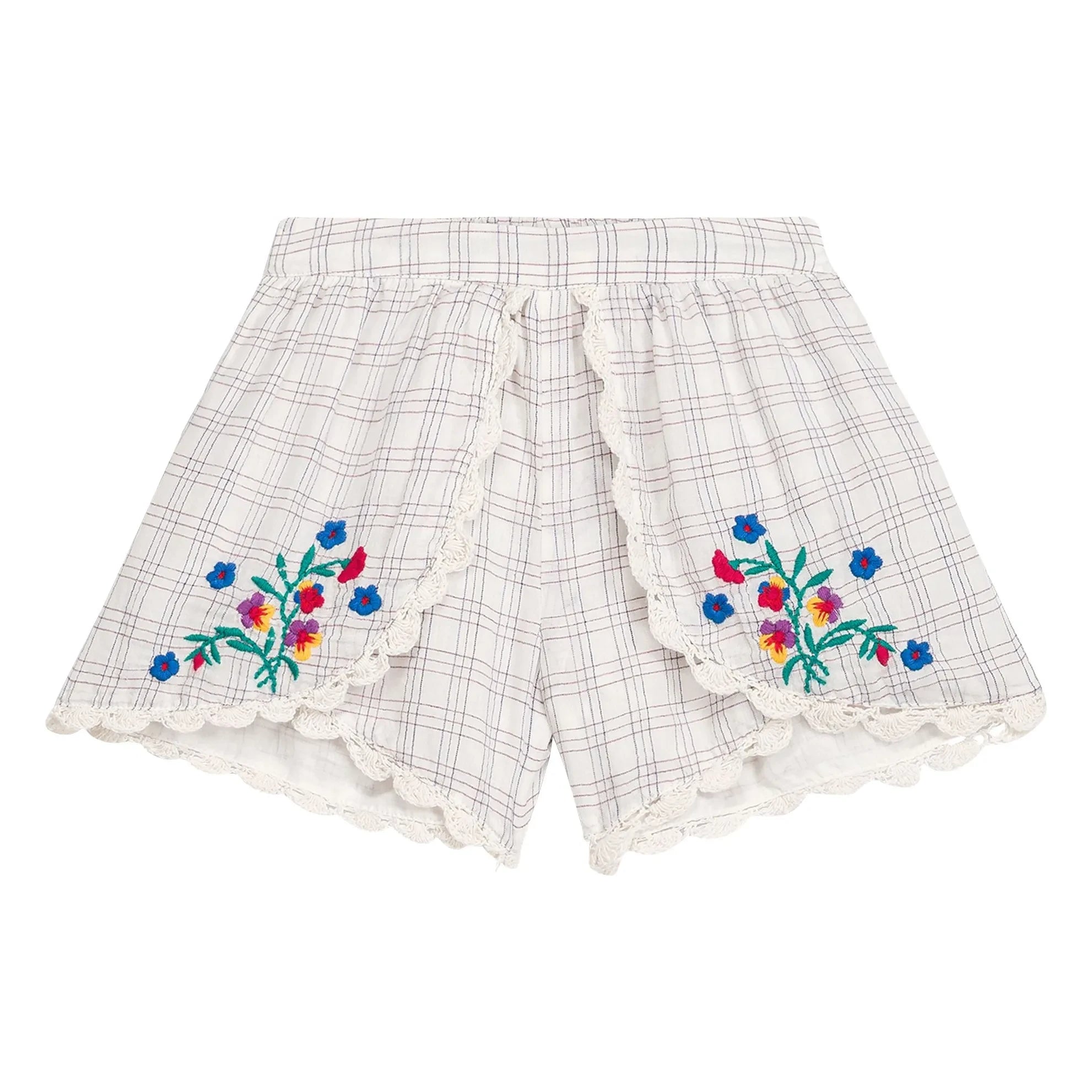 Louise Misha - Asian embroidered shorts Organic cotton checkered | Cream