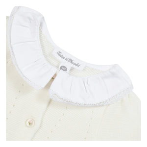 Tartine et Chocolat - Floral Embroidered Claudine Collar Romper | Off-White