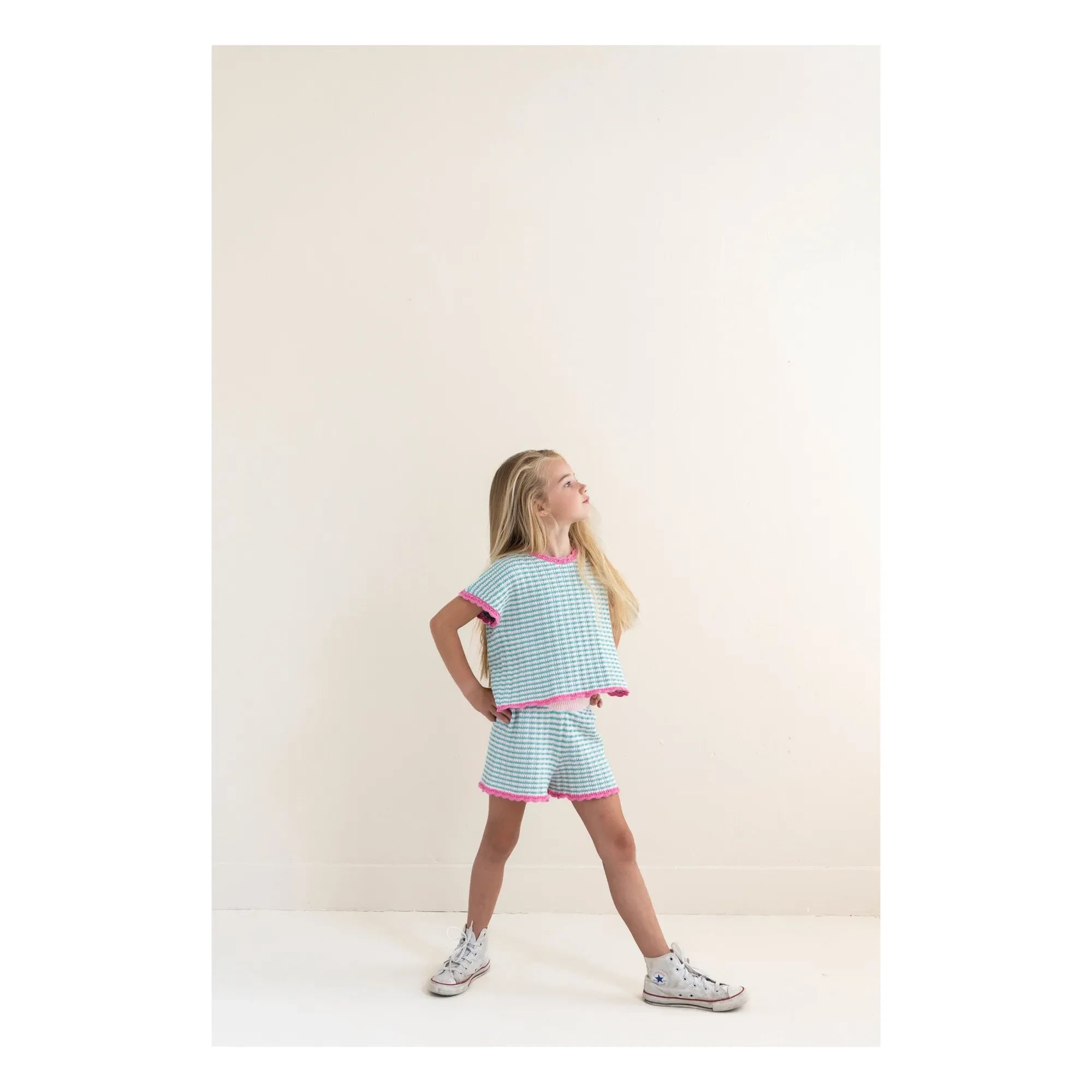 Jenest - Pointelle Lola Striped Organic Cotton Top | Turquoise