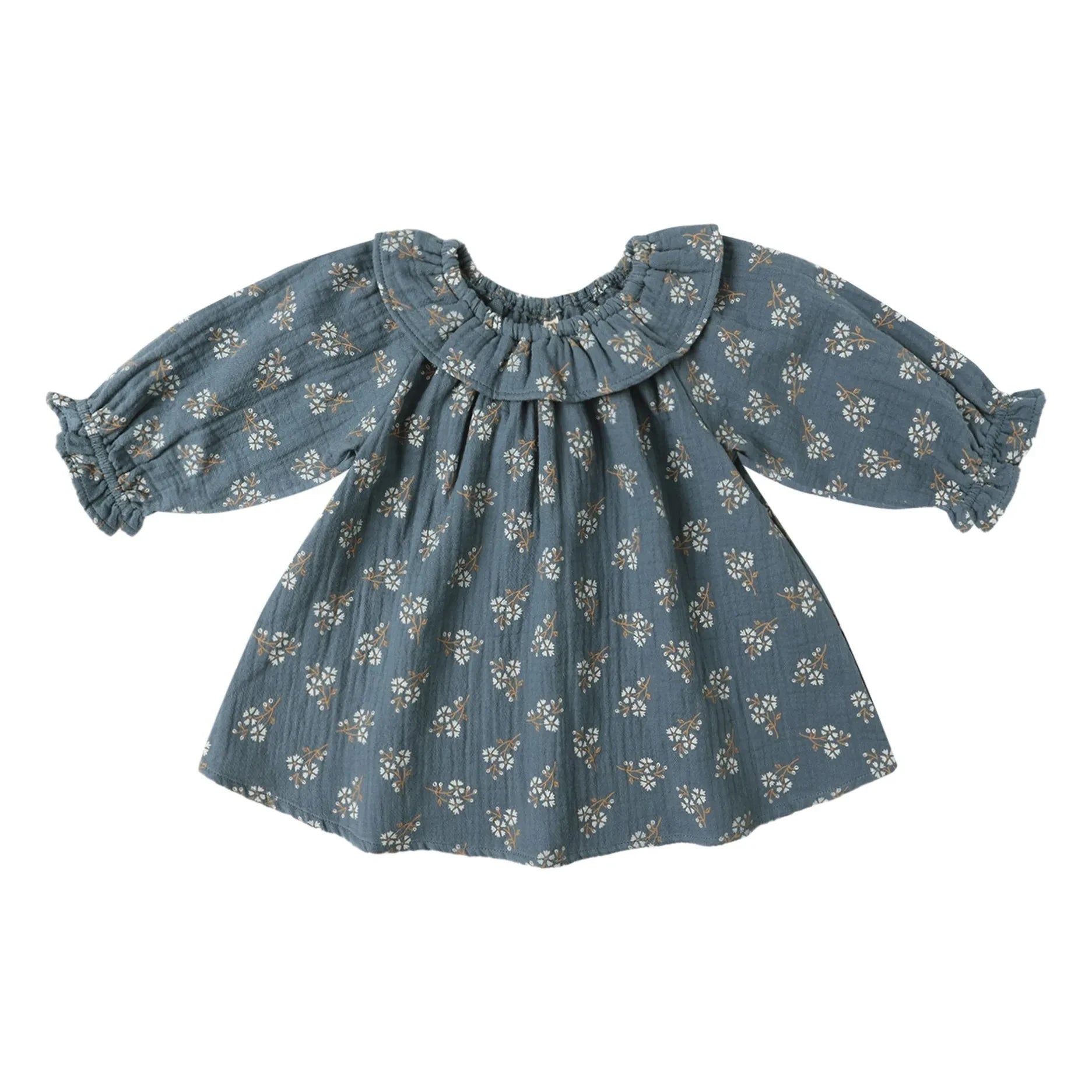 Quincy Mae - Isla Fleurie Organic Cotton Gauze Dress | Gray Blue