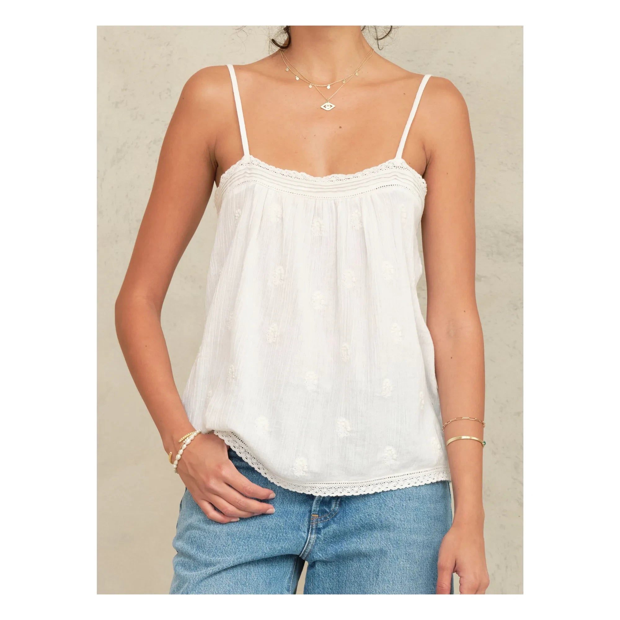 M.A.B.E. - Livie Embroidered Cotton Tank Top | Off White