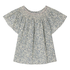 Bonpoint - Nella Fleurie Organic Cotton Gathered Blouse | Prussian Blue