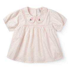 Copenhagen Colors - Striped Claudine Collar Blouse Seersucker Organic Cotton | Light Pink