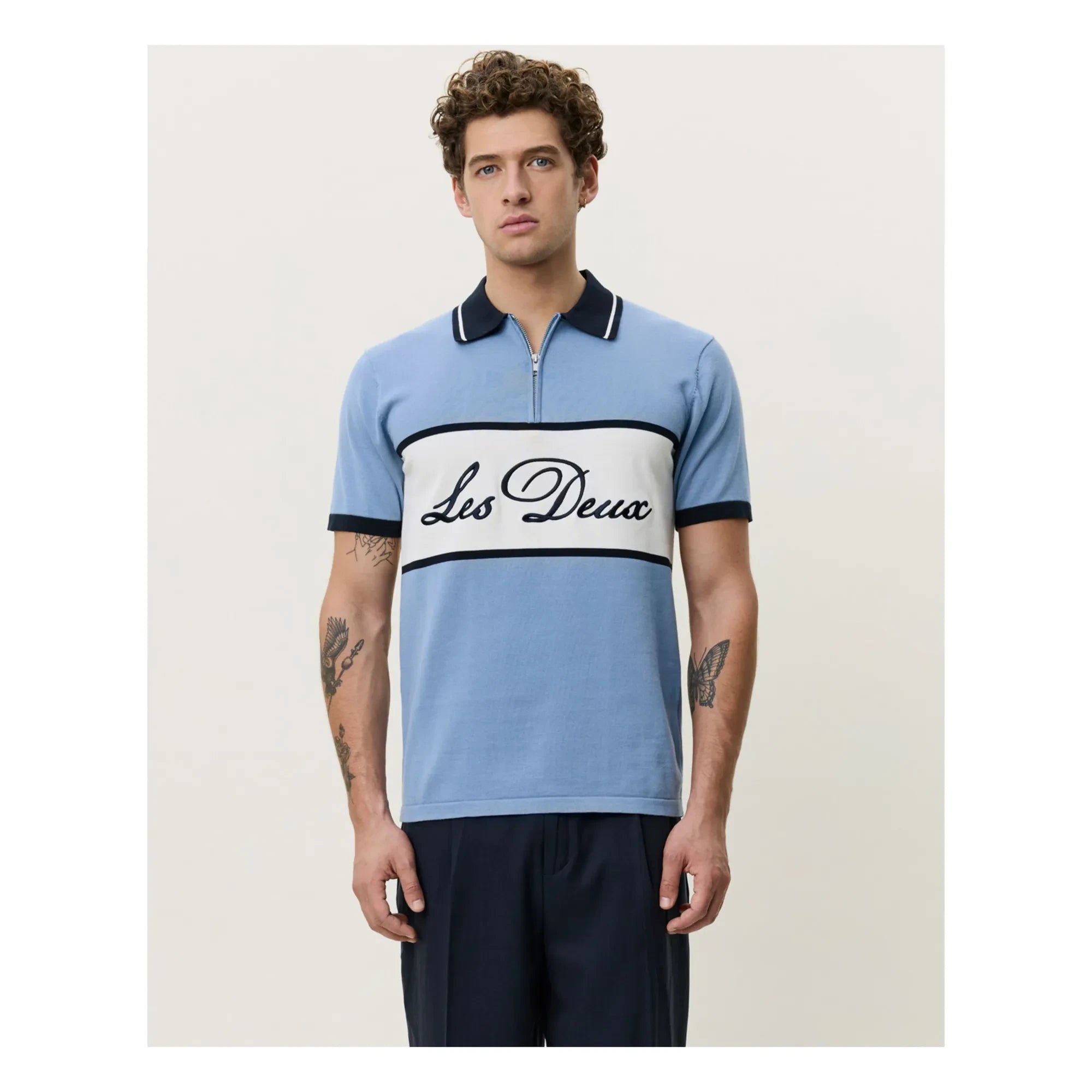 Les Deux - Zip-up Polo | Light blue