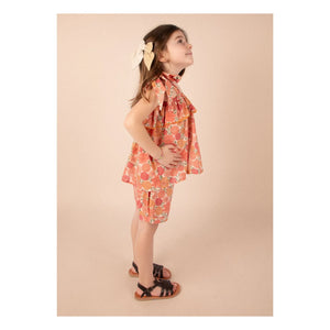 Loir - Castille Blouse Organic Cotton Flowers | Coral