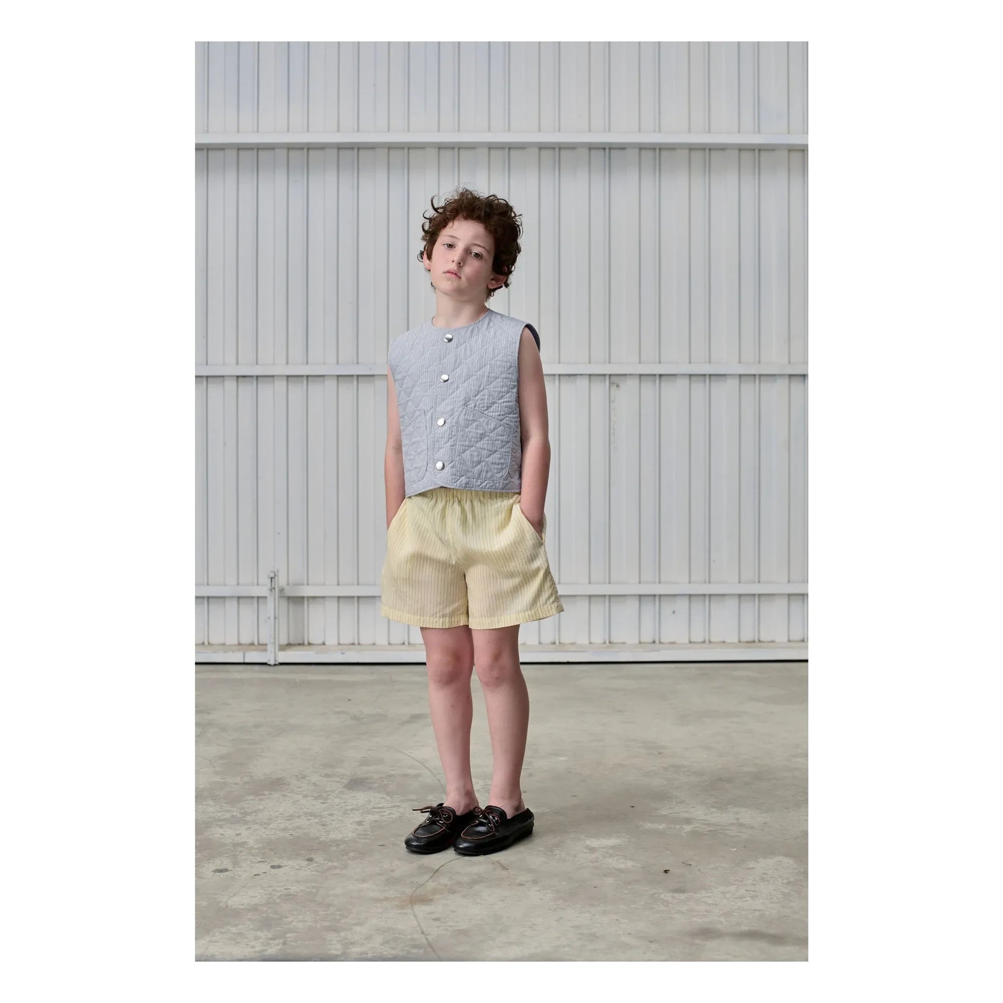 Tangerine - Striped Sleeveless Jacket | Light Grey