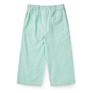 Copenhagen Colors - Organic Cotton Seersucker Striped Lace-Up Pants | Turquoise