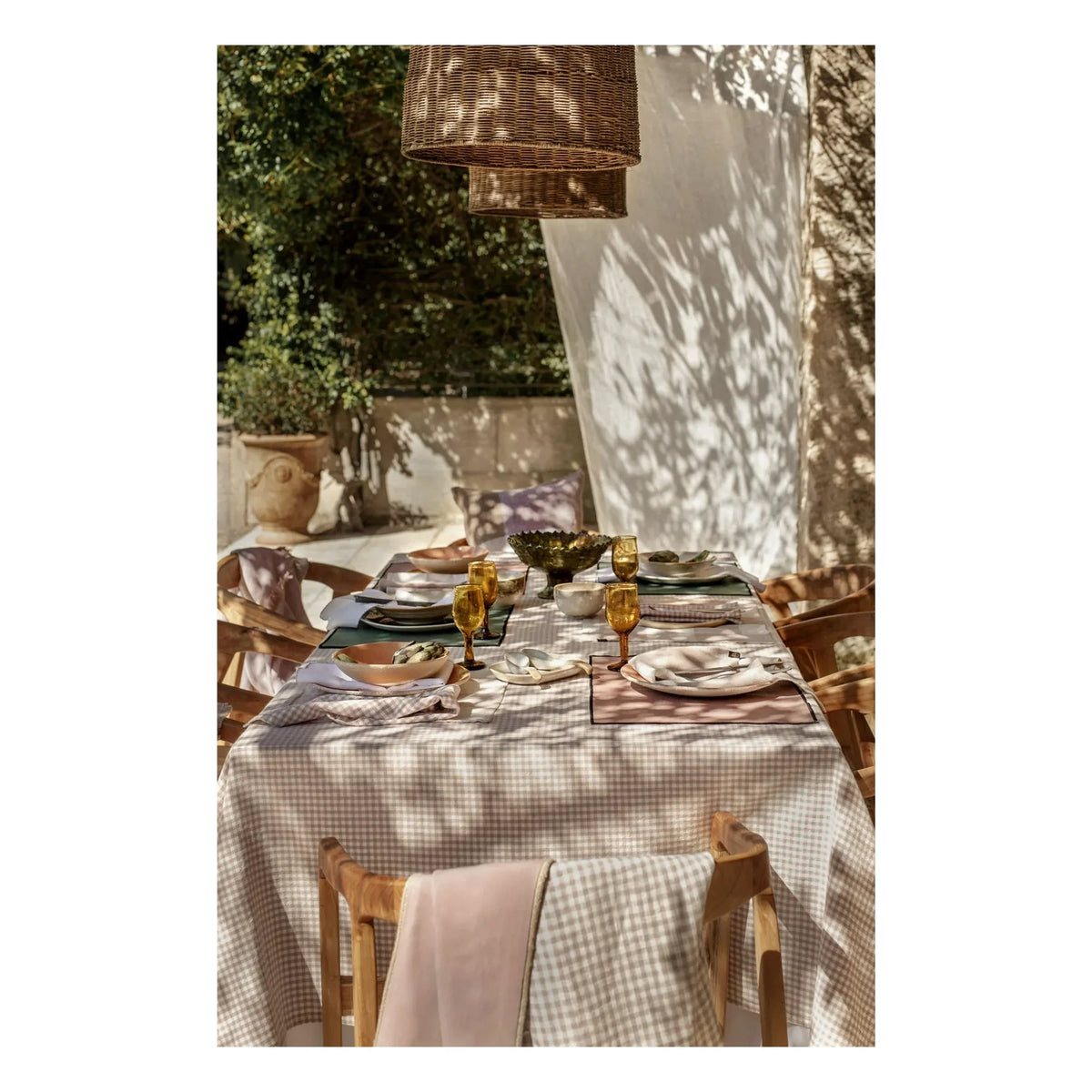 Haomy - Bordeau Leather-Trimmed Linen Tablecloth | Almond Green