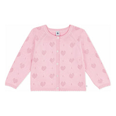 Petit Bateau - Organic Cotton Ribbed Heart Cardigan | Pink
