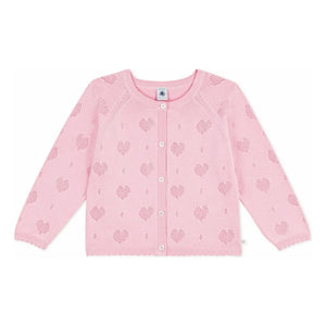 Petit Bateau - Organic Cotton Ribbed Heart Cardigan | Pink