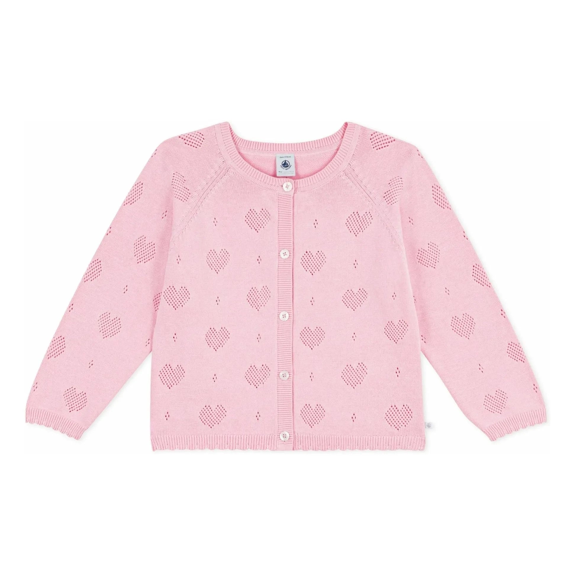 Petit Bateau - Organic Cotton Ribbed Heart Cardigan | Pink