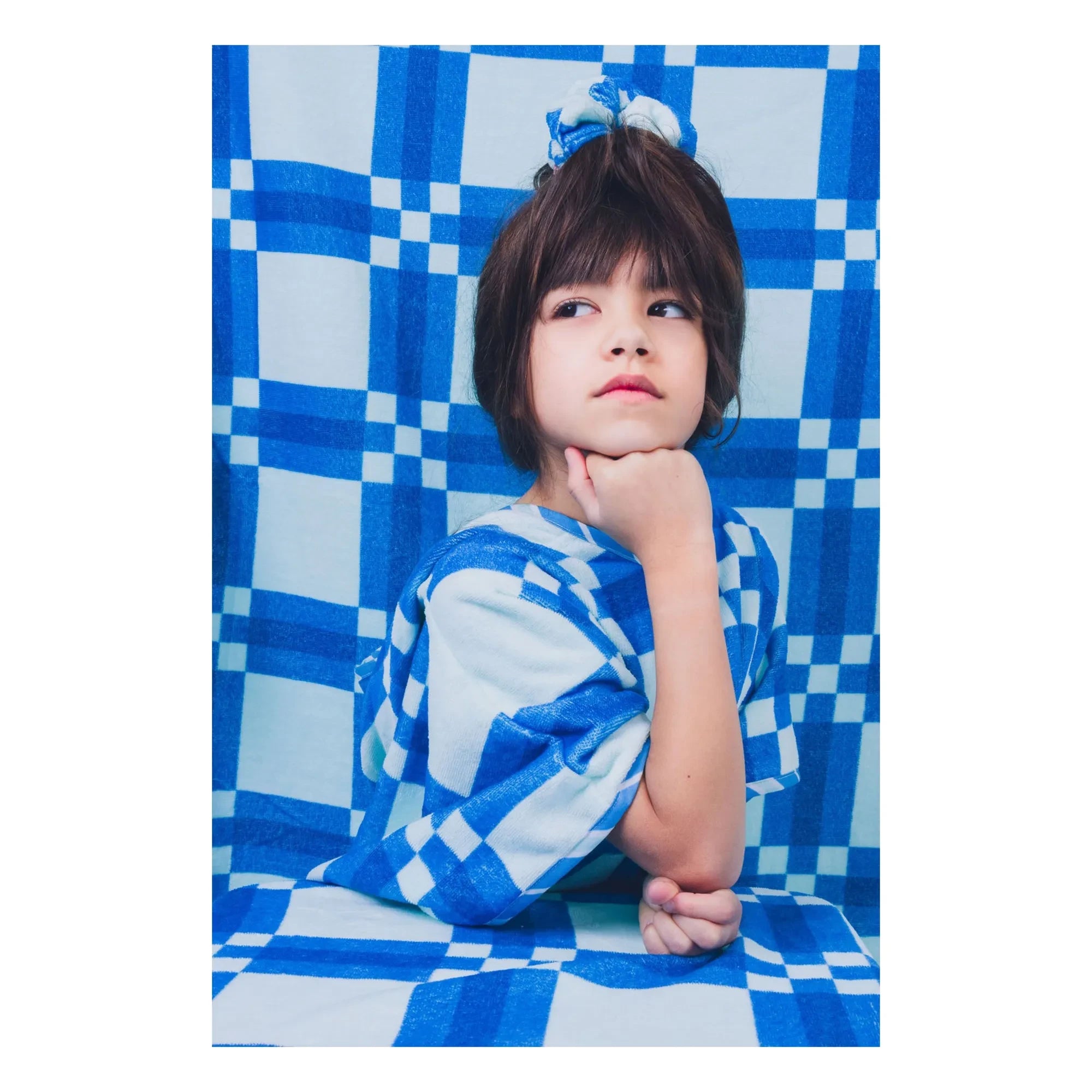 Jera Mini - Blue Towel with Ruffles and Checkered Pattern | Blue