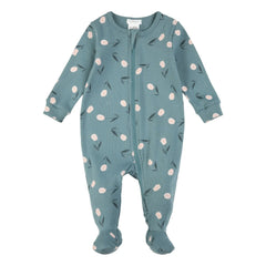 Petit Lem - Organic Cotton Floral Print Ribbed Footed Pajamas | Blue Green