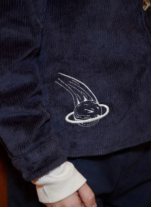 Copenhagen Colors - Organik Pamuk Fitilli Kadife "Planet" Nakışlı Gömlek | Lacivert