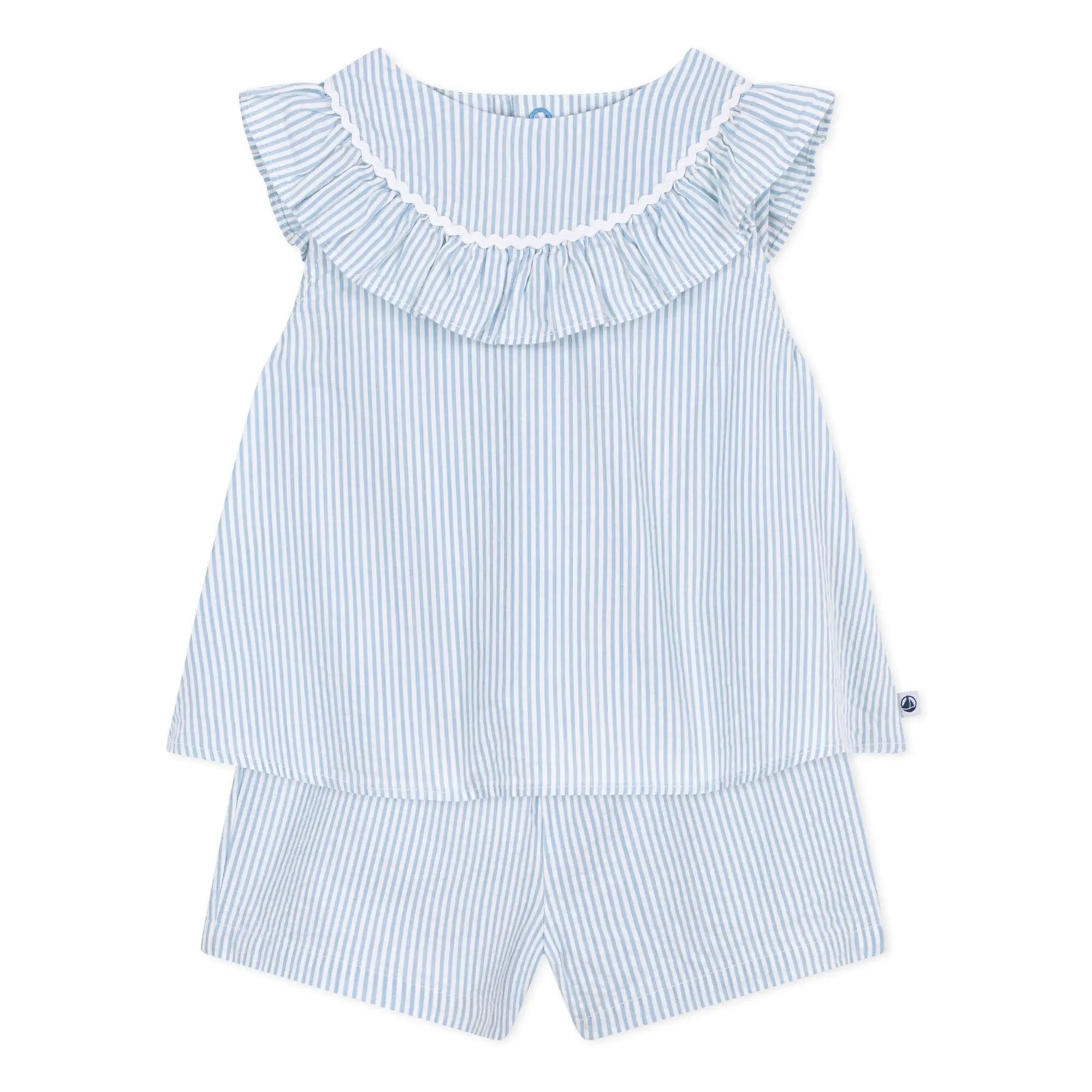 Petit Bateau - Seersucker Organic Cotton Blouse and Shorts Set | White