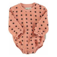 Piupiuchick - Ribbed Organic Cotton Star Romper | Coral
