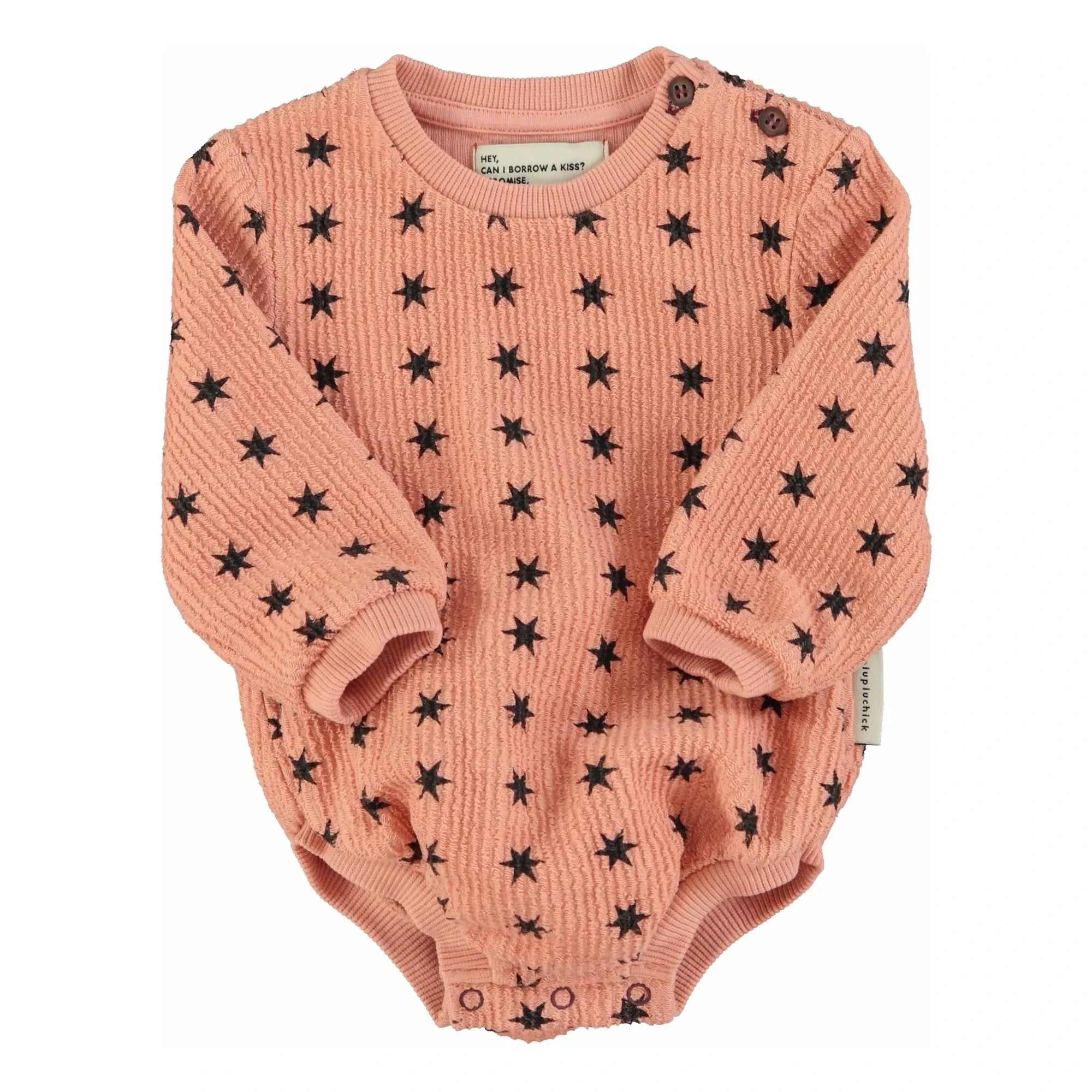 Piupiuchick - Ribbed Organic Cotton Star Romper | Coral