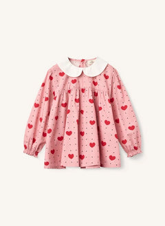 Copenhagen Colors - Organic Cotton Blouse with Peter Pan Collar and Hearts | Pink