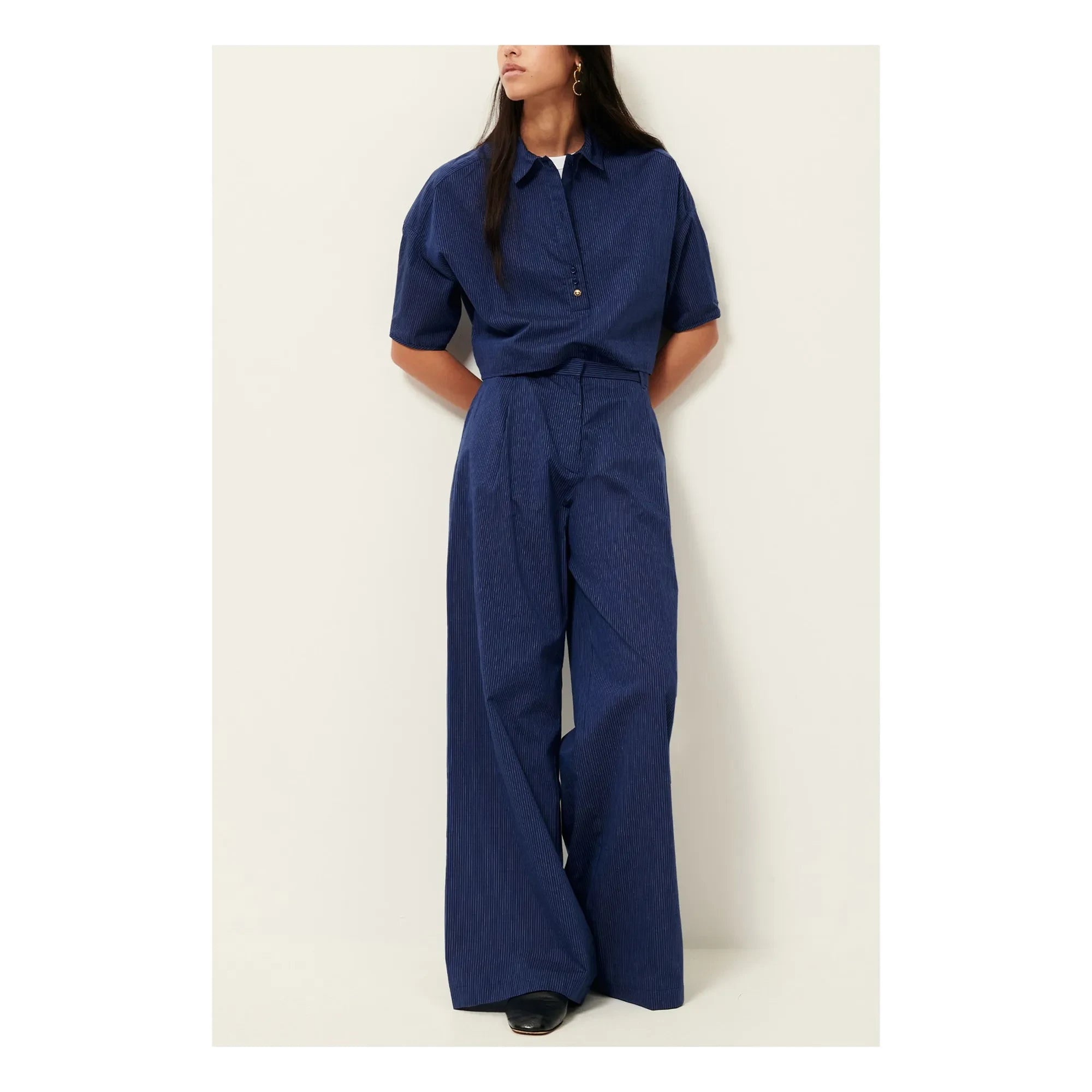 Sessùn - Provencia Cotton Striped Trousers | Navy Blue