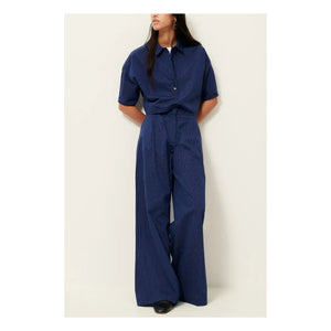 Sessùn - Provencia Cotton Striped Trousers | Navy Blue