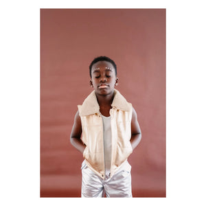 Fille Garçon - Metallic Sherpa Collar Sleeveless Jacket | Gold