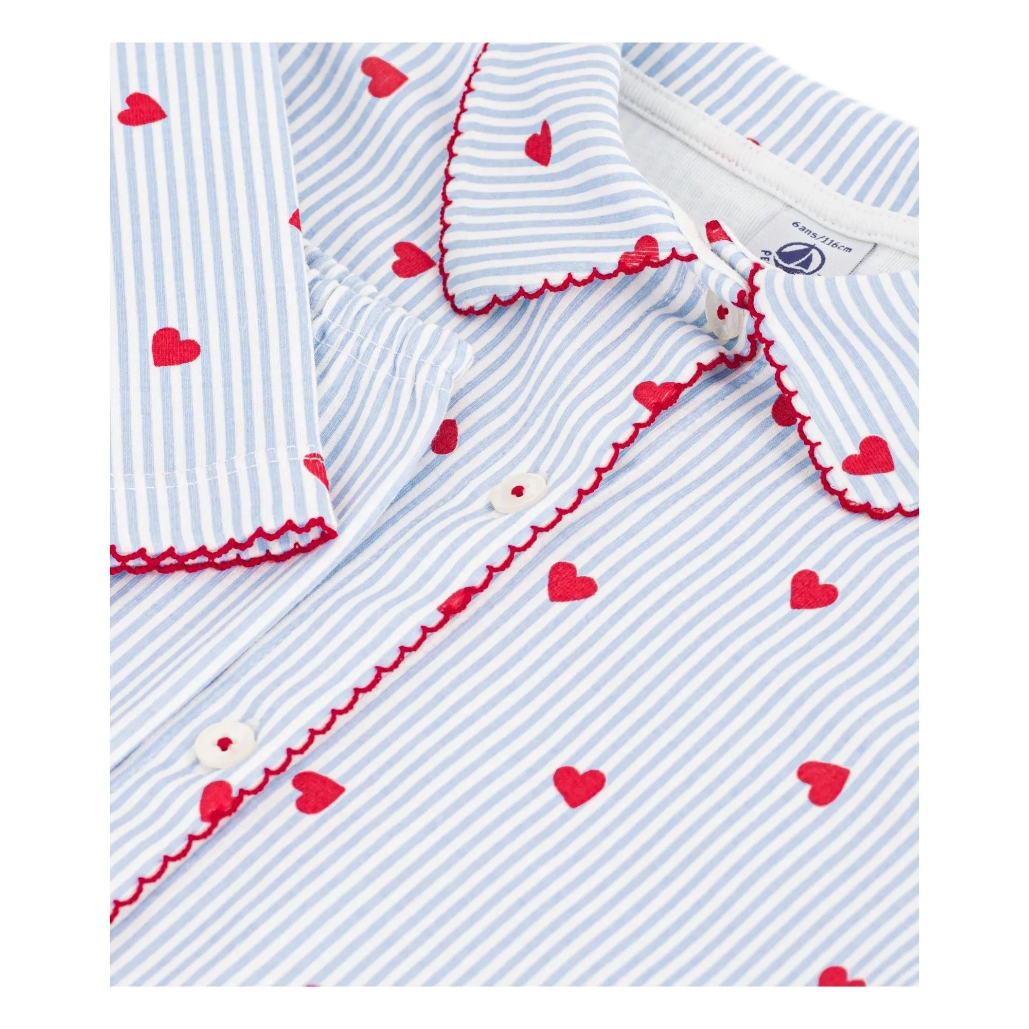 Petit Bateau - Çizgili Kalpli Pijama Gömleği Organik Pamuk | Mavi
