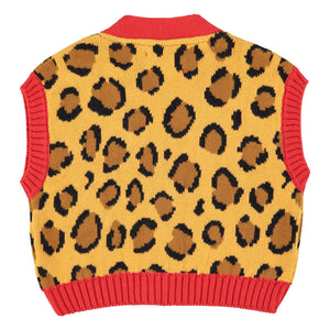 Piupiuchick - Leopard Organik Pamuk Kolsuz Yelek | Hardal