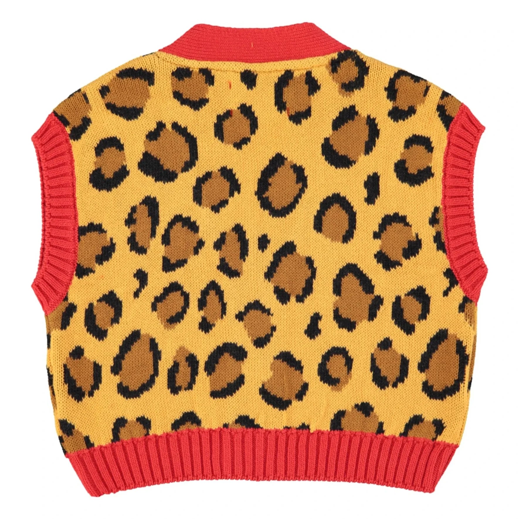 Piupiuchick - Leopard Organik Pamuk Kolsuz Yelek | Hardal