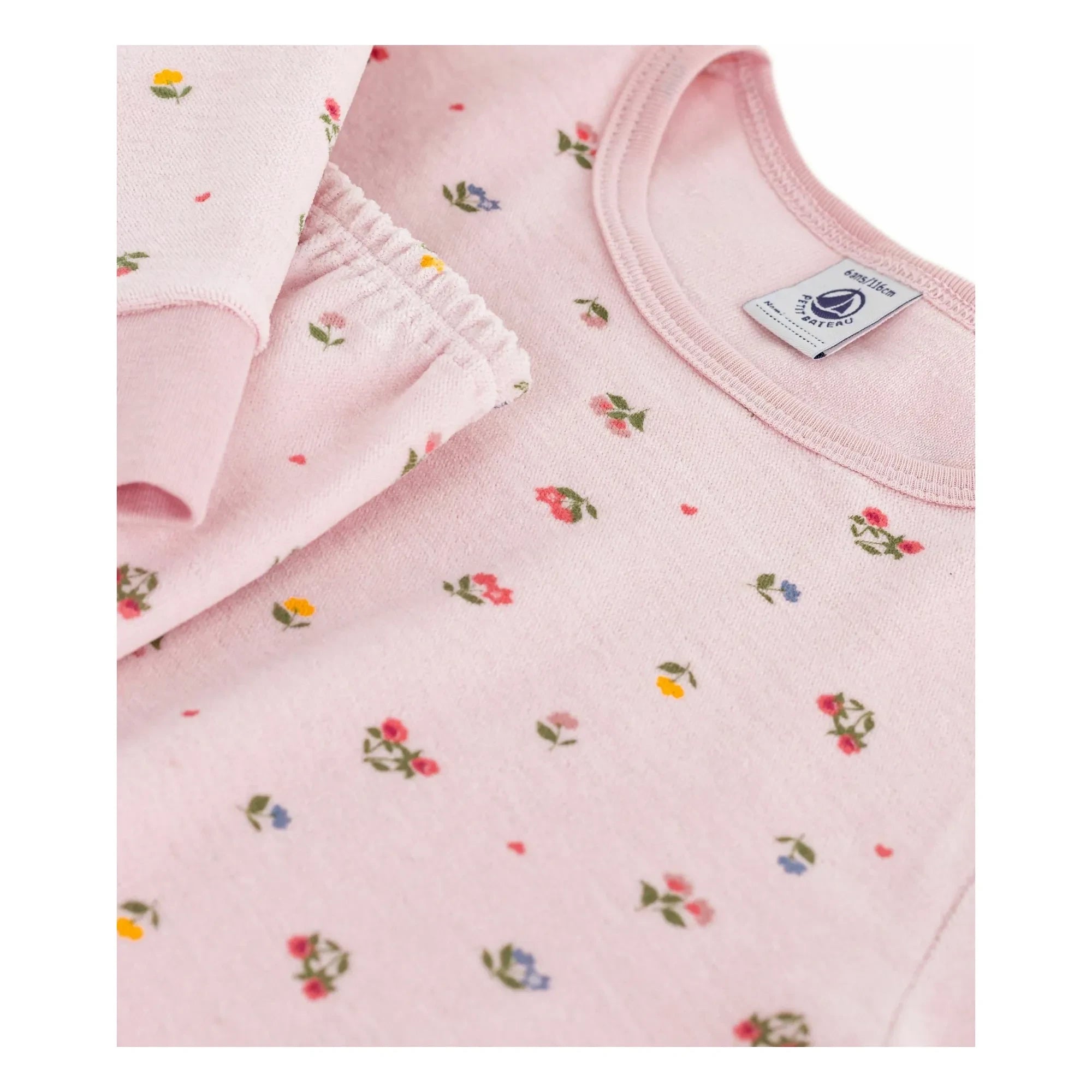 Petit Bateau - Organic Cotton Heart and Flower Pajamas | Pale Pink