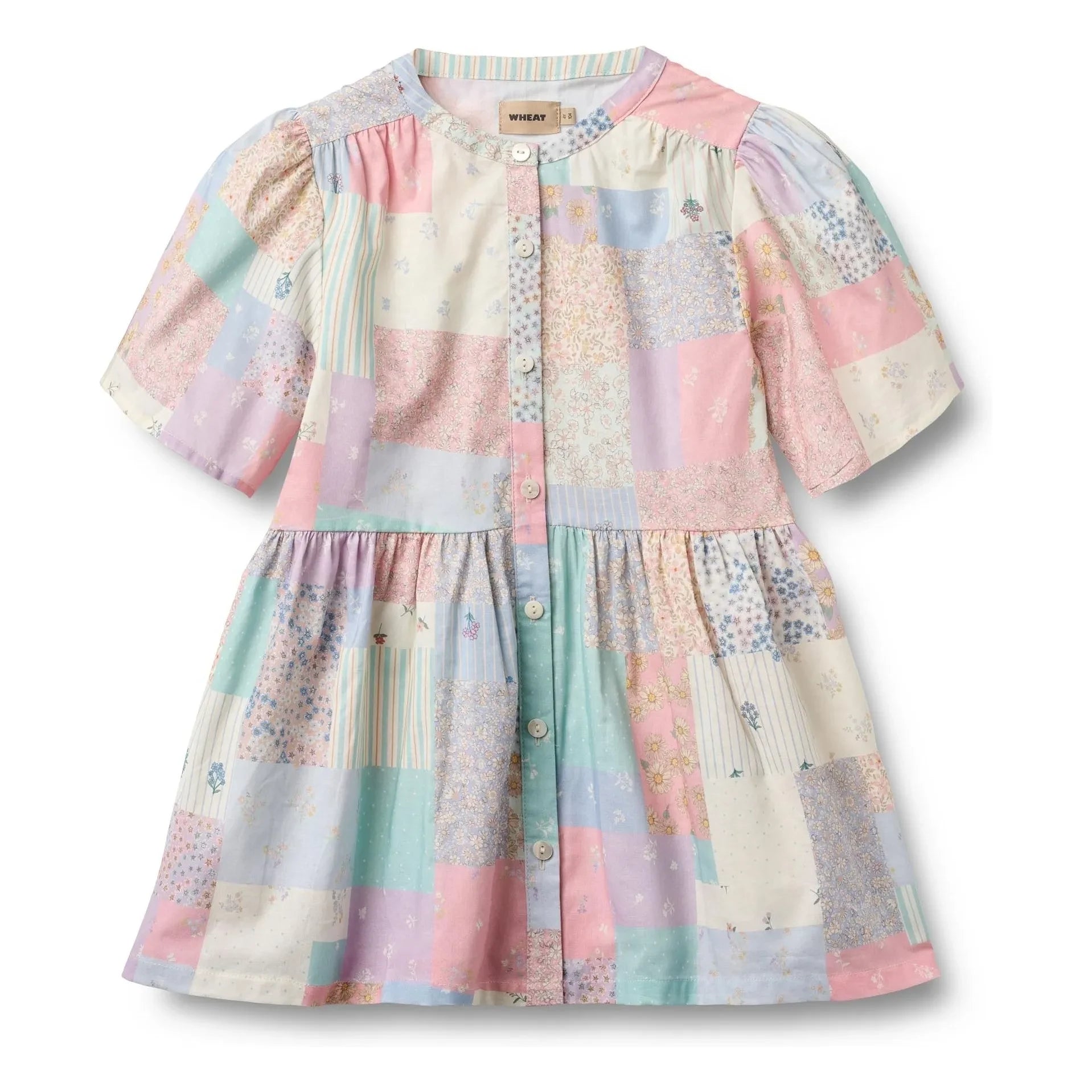 Wheat - Annabell Patchwork Organic Cotton Dress | Pale Yellow