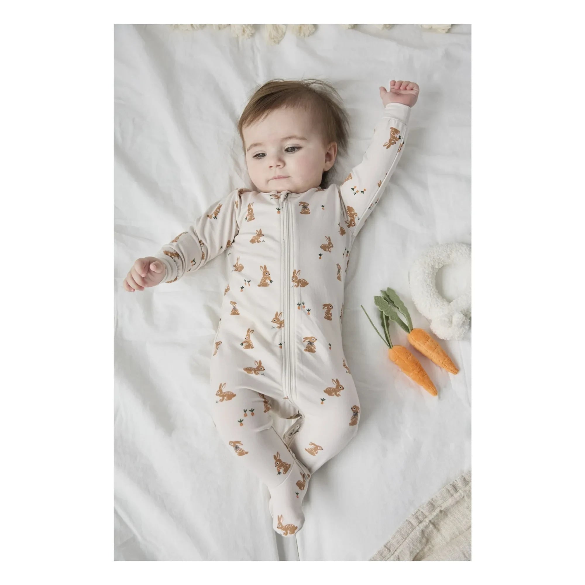 Petit Lem - Organic Cotton and Modal Pajamas, Bunny Paws | Beige