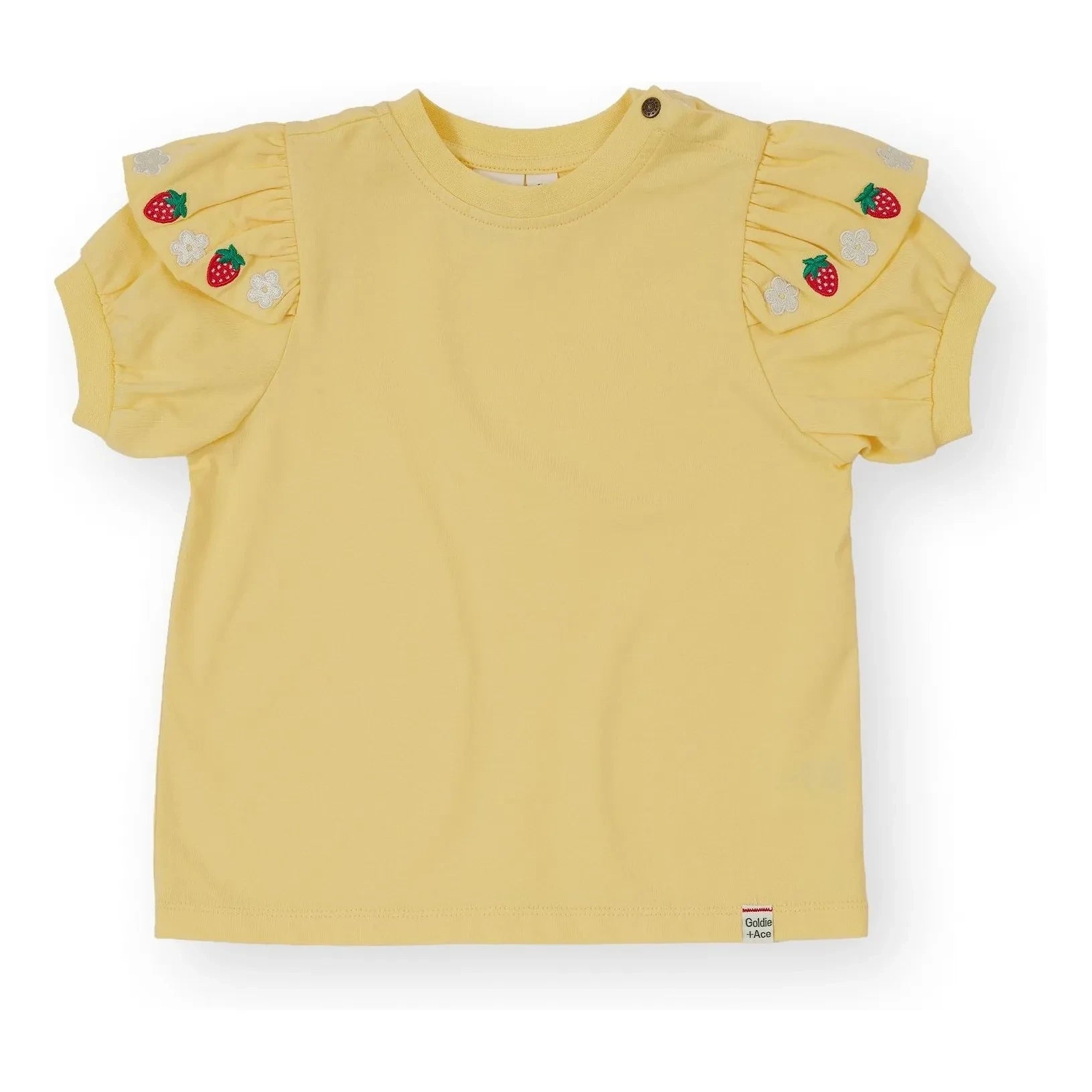Goldie + Ace - Ruffle T-shirt with strawberry detail | Yellow