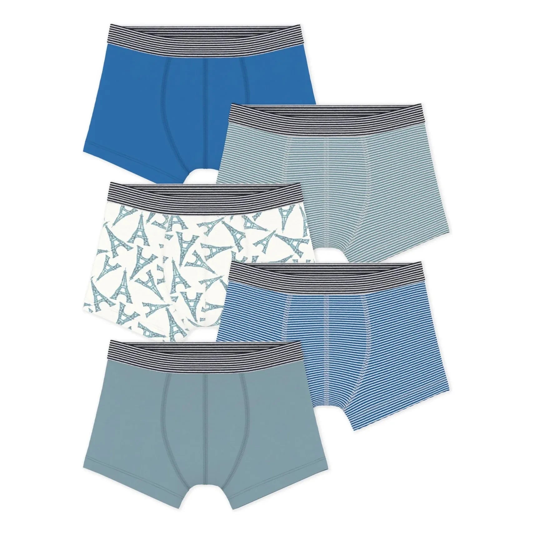Petit Bateau - Set of 5 Eiffel Tower Boxer Briefs | Blue