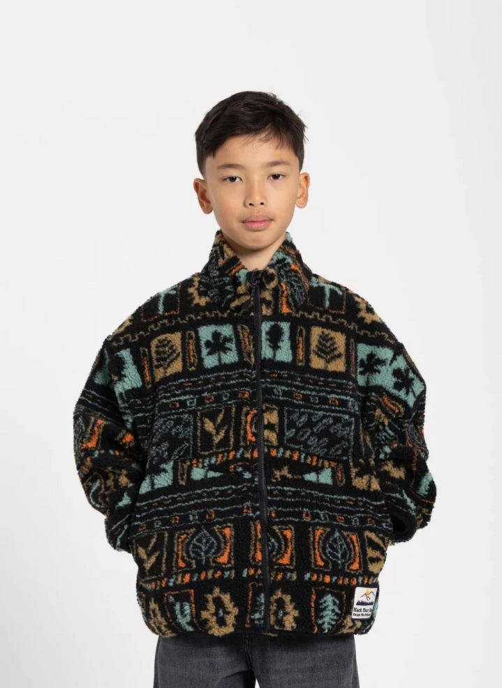 Hundred Pieces - Jakarlı Peluş Sherpa Ceket | Siyah