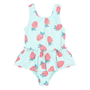 Búho - Baby Strawberry Ribbed Swimsuit | Aqua