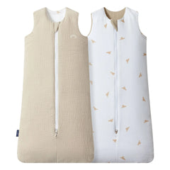 Les Petites Billes - Reversible multi-season sleep suit made of double-layer muslin fabric | Beige