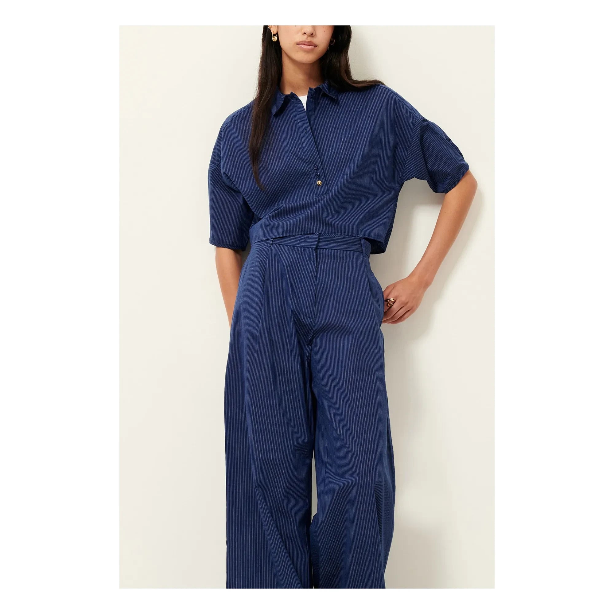 Sessùn - Cotton Striped U Shirt | Navy Blue