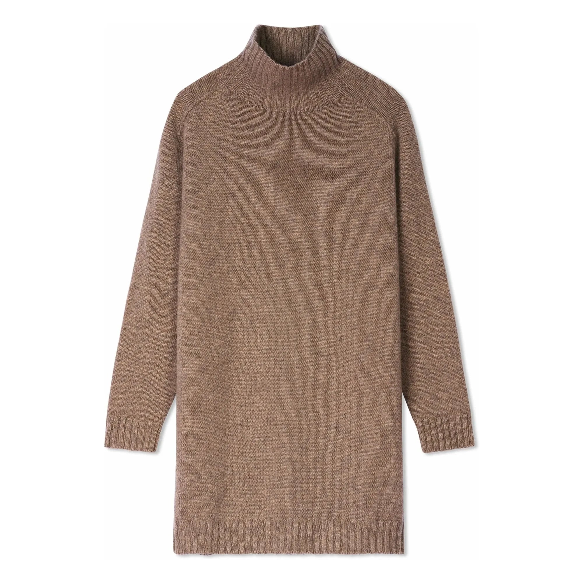 Bompard - High Neck Wide Sleeve Hammered Texture Cashmere Dress | Beige