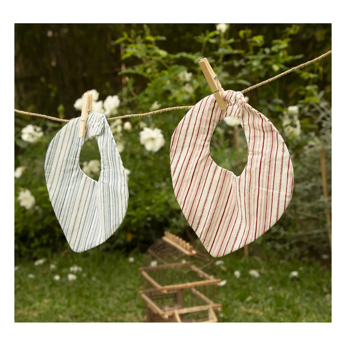 Editions Aimable - Bandana Brigitte - 2'li Set | Raspberry Stripes Poplin