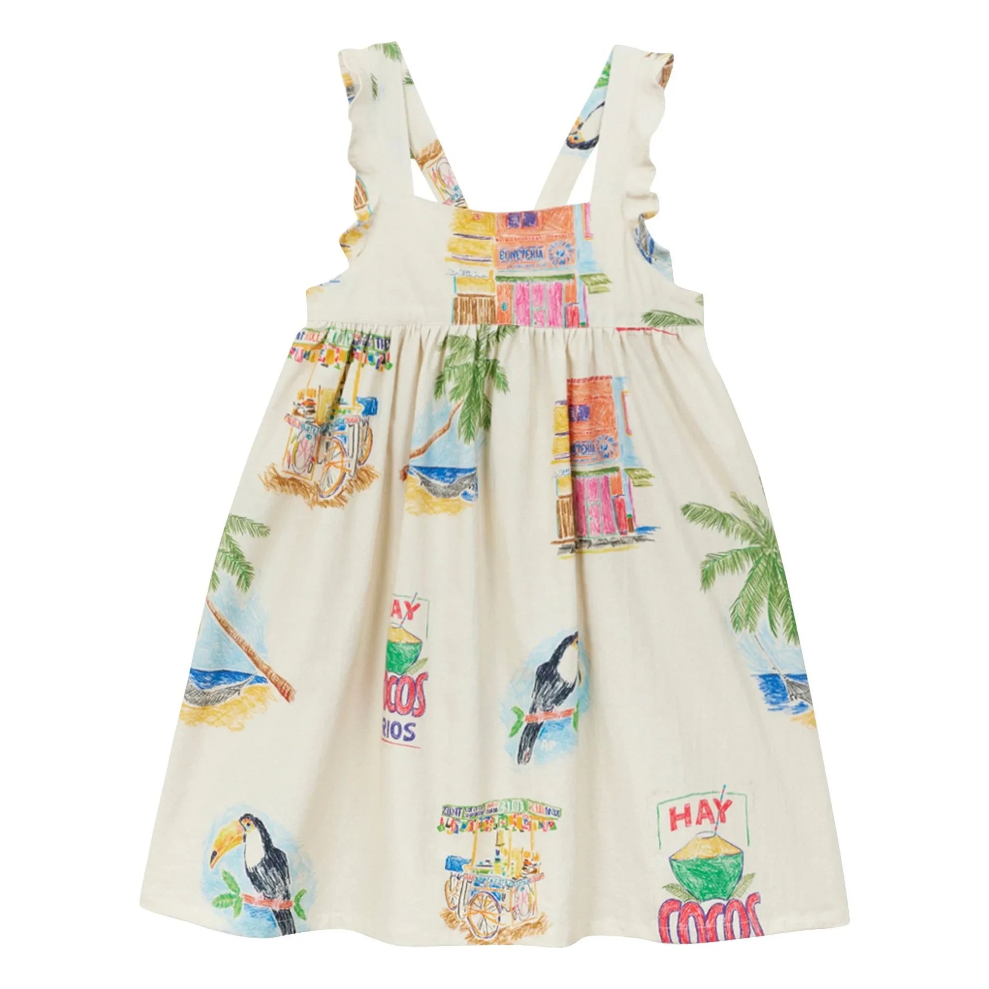 Arsène et Les Pipelettes - Twill Palm Bib Dress | Ecru