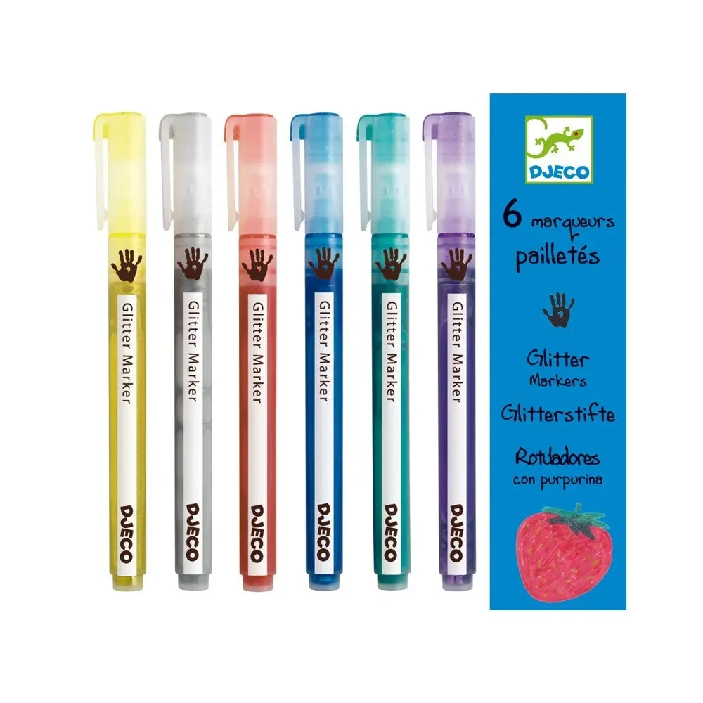 Djeco - 6 Glitter Felt Tip Pens