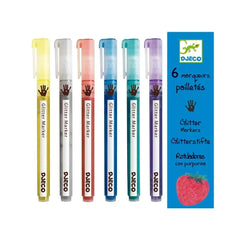 Djeco - 6 Glitter Felt Tip Pens