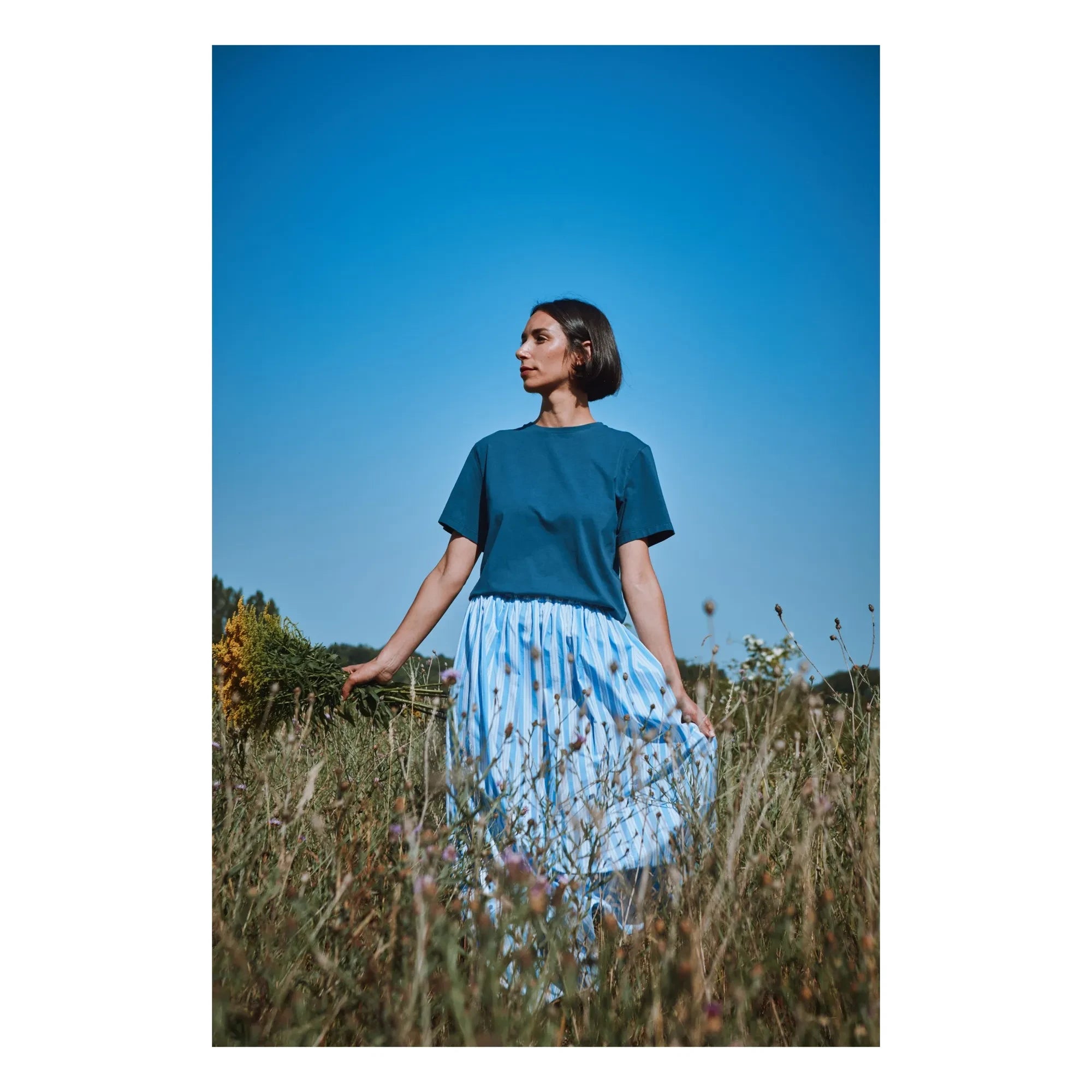 Poudre Organic - Blue Chia Striped Cotton Poplin Skirt