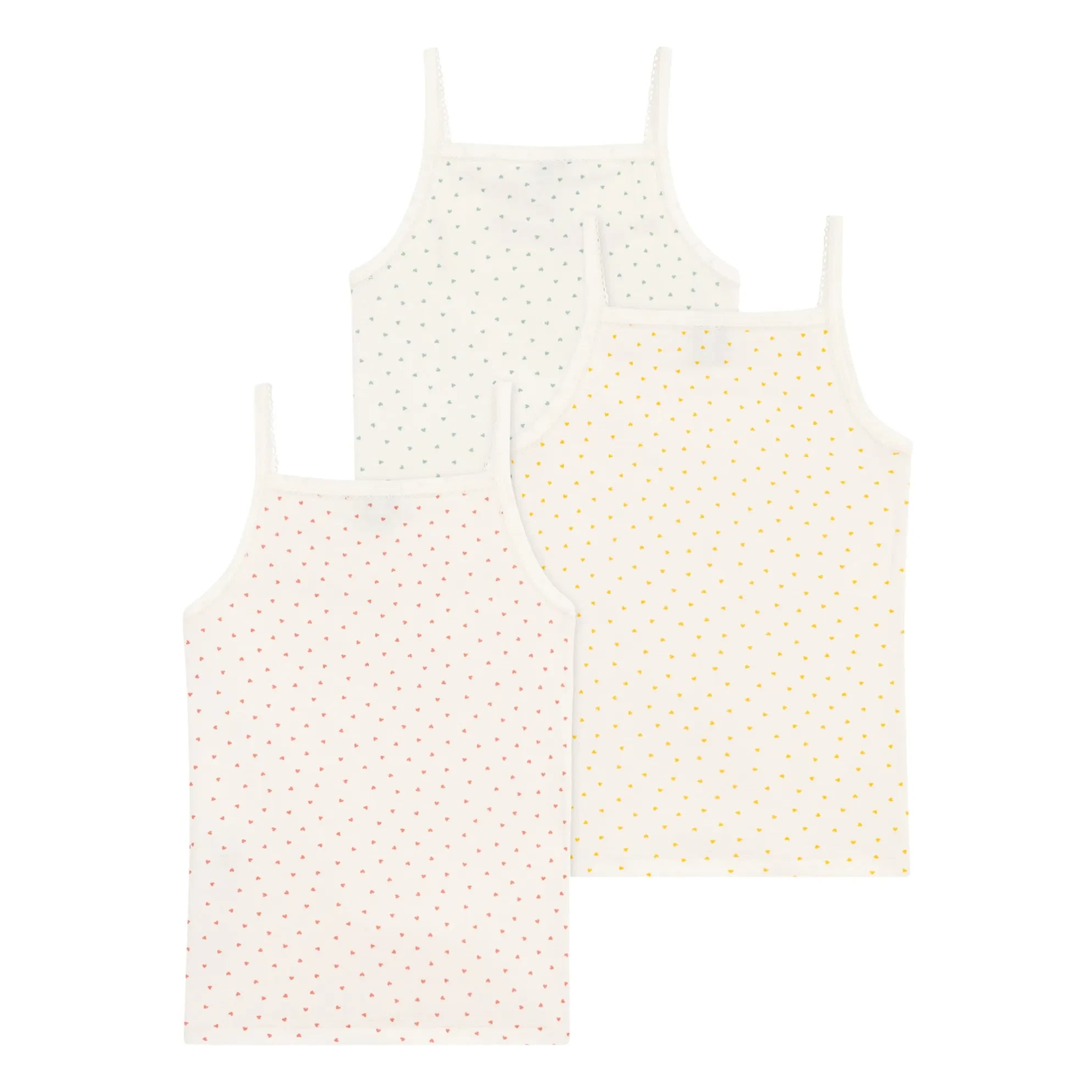 Petit Bateau - 3-Pack Mini Heart Singlets | Cream