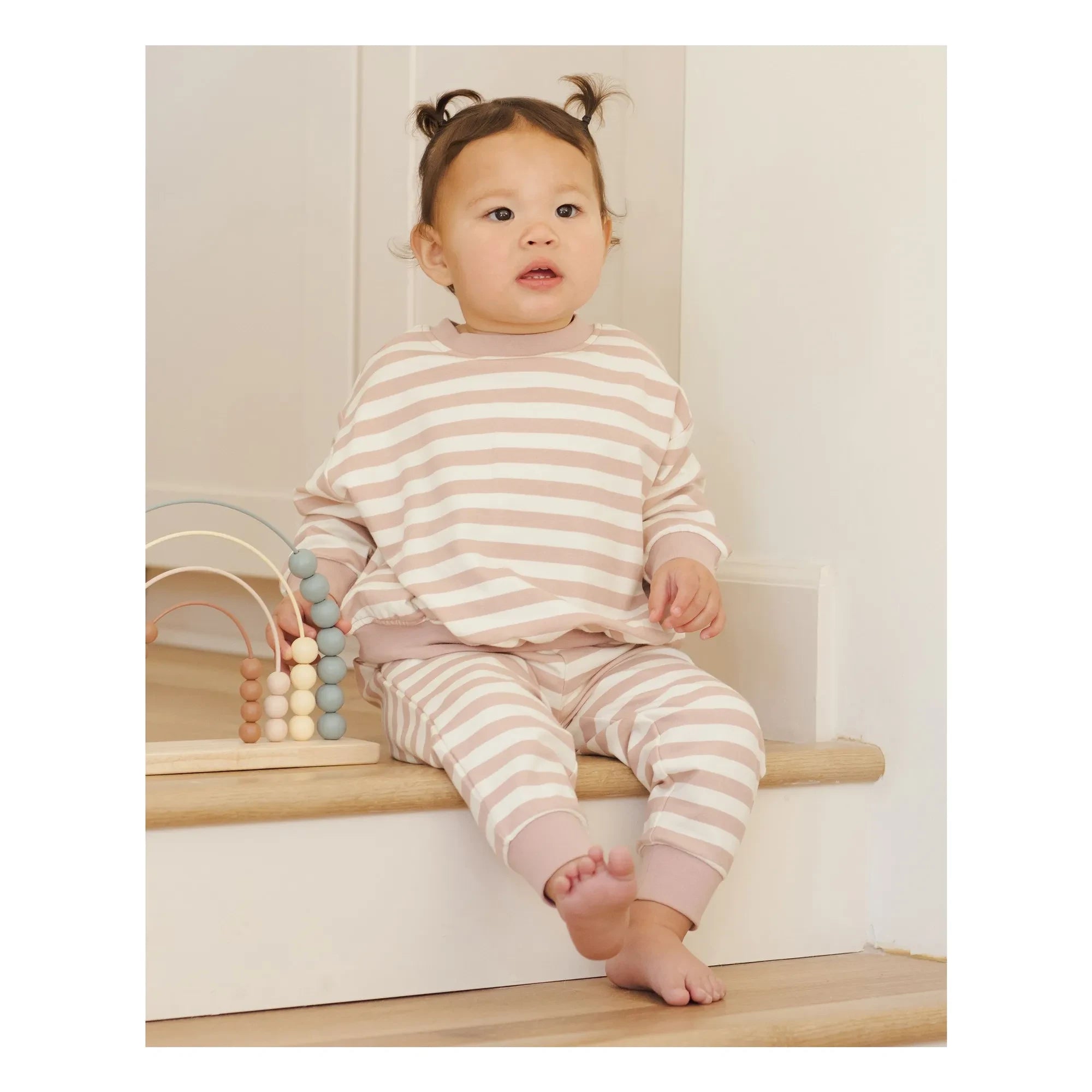 Quincy Mae - Striped Organic Cotton Jogger Pants | Pink