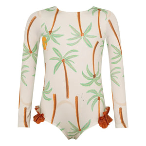 Pepita & Me - Long Sleeve Swimsuit Alana Palm Trees | Ecru