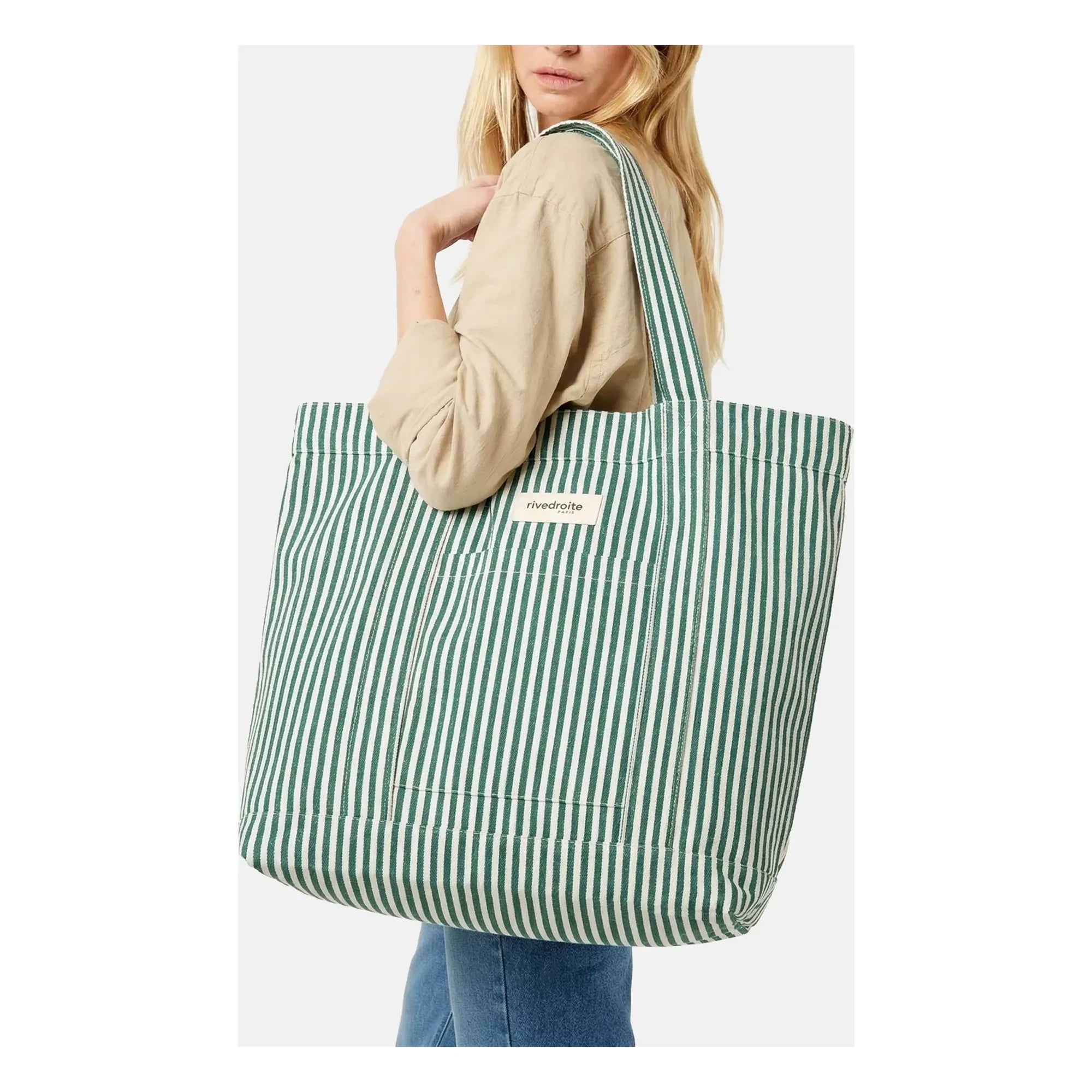 rivedroite - Amelot Shopping Bag Striped Recycled Cotton | Green